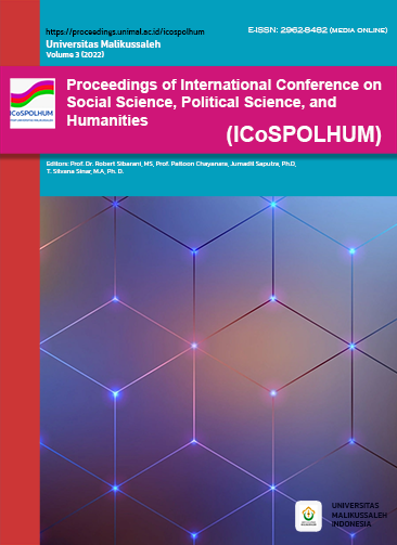 					View Vol. 3 (2022):  Proceedings of International Conference on Social Science, Political Science, and Humanities (ICoSPOLHUM) 
				