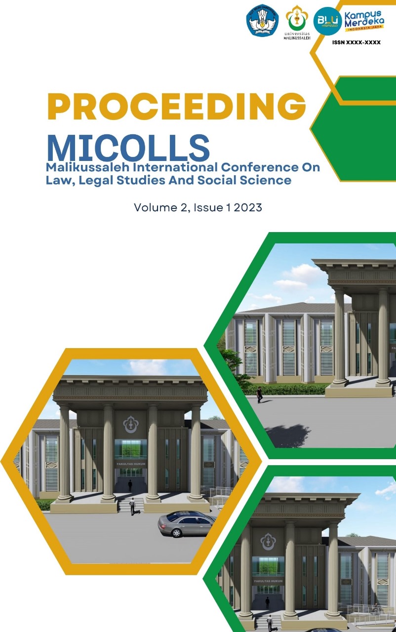 					View Vol. 3 (2023): Proceedings of Malikussaleh International Conference on Law, Legal Studies and Social Science (MICoLLS)
				